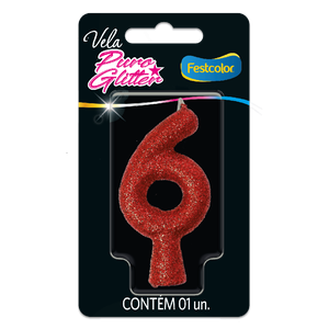 VELA PURO GLITTER VERMELHA N° 6
