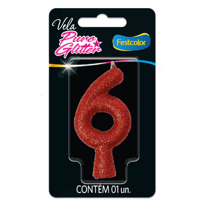 Produto Festcolor - VELA PURO GLITTER VERMELHA N° 6