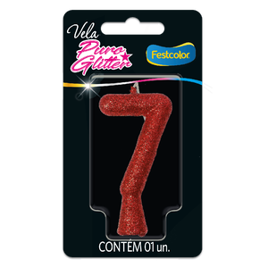 VELA PURO GLITTER VERMELHA N° 7