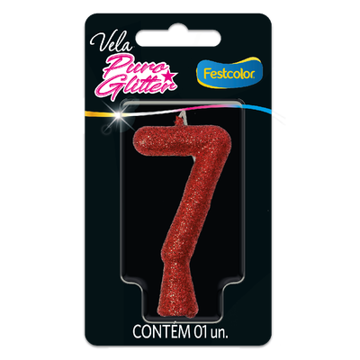 Produto Festcolor - VELA PURO GLITTER VERMELHA N° 7