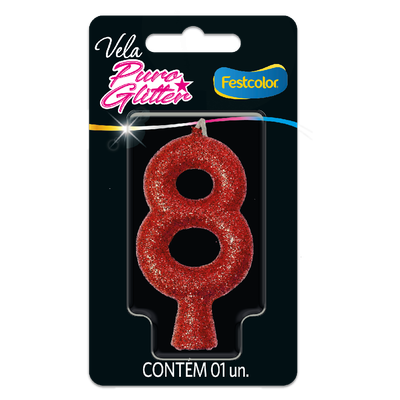 Produto Festcolor - VELA PURO GLITTER VERMELHA N° 8