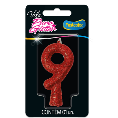 Produto Festcolor - VELA PURO GLITTER VERMELHA N° 9