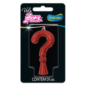 VELA PURO GLITTER VERMELHA INTERROGAÇÃO
