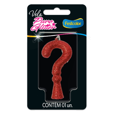 Produto Festcolor - VELA PURO GLITTER VERMELHA INTERROGAÇÃO