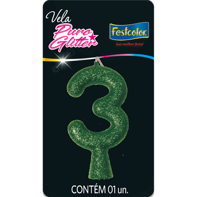 Produto Festcolor - VELA PURO GLITTER VERDE N° 3