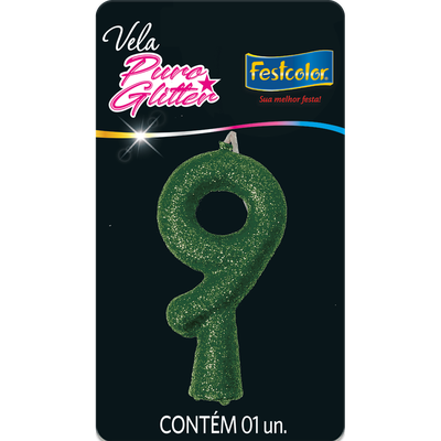 Produto Festcolor - VELA PURO GLITTER VERDE N° 9