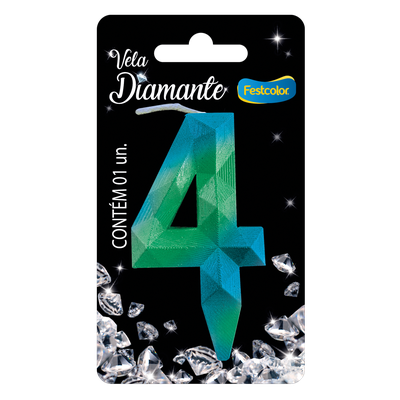 Produto Festcolor - VELA DIAMANTE AZUL E VERDE N° 4