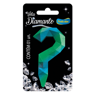 Produto Festcolor - VELA DIAMANTE AZUL E VERDE INTERROGAÇÃO