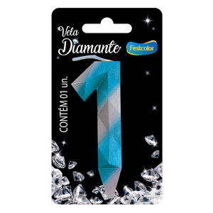 VELA DIAMANTE AZUL E PRATEADA N° 1
