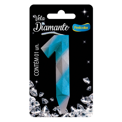 Produto Festcolor - VELA DIAMANTE AZUL E PRATEADA N° 1