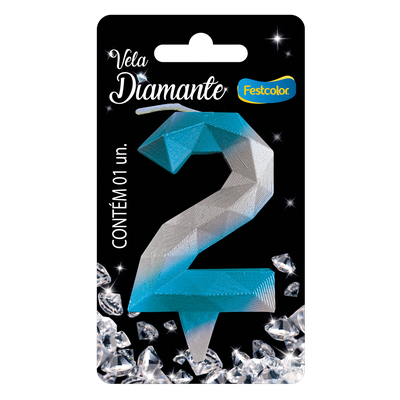 Produto Festcolor - VELA DIAMANTE AZUL E PRATEADA N° 2