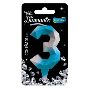 VELA DIAMANTE AZUL E PRATEADA N° 3