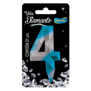 VELA DIAMANTE AZUL E PRATEADA N° 4