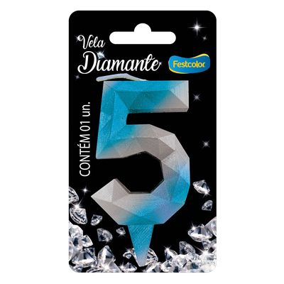 Produto Festcolor - VELA DIAMANTE AZUL E PRATEADA N° 5