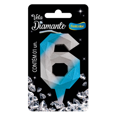 Produto Festcolor - VELA DIAMANTE AZUL E PRATEADA N° 6