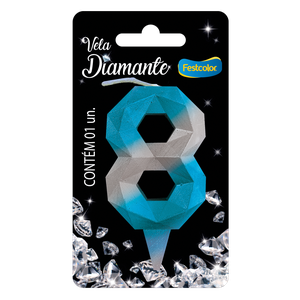 VELA DIAMANTE AZUL E PRATEADA N° 8
