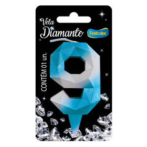 VELA DIAMANTE AZUL E PRATEADA N° 9