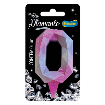 Produto Festcolor - VELA DIAMANTE ROSA E PRATEADA N° 0