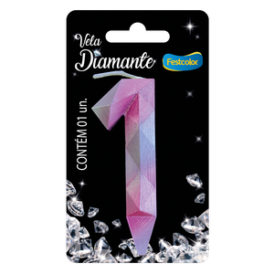 VELA DIAMANTE ROSA E PRATEADA N° 1