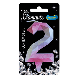 VELA DIAMANTE ROSA E PRATEADA N° 2