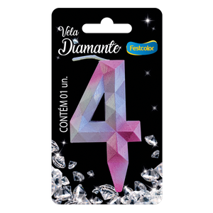 VELA DIAMANTE ROSA E PRATEADA N° 4