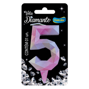 VELA DIAMANTE ROSA E PRATEADA N° 5