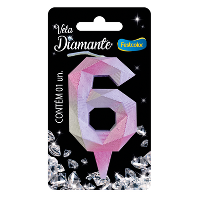 Produto Festcolor - VELA DIAMANTE ROSA E PRATEADA N° 6