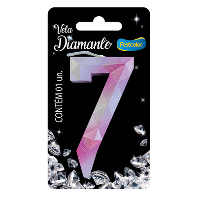 Produto Festcolor - VELA DIAMANTE ROSA E PRATEADA N° 7