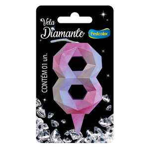 VELA DIAMANTE ROSA E PRATEADA N° 8