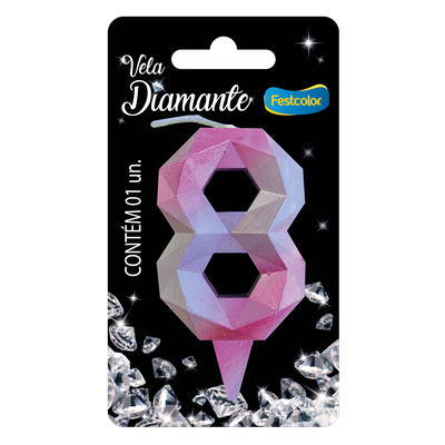 Produto Festcolor - VELA DIAMANTE ROSA E PRATEADA N° 8