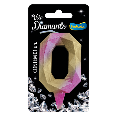 Produto Festcolor - VELA DIAMANTE ROSA E DOURADA N° 0