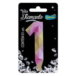 VELA DIAMANTE ROSA E DOURADA N° 1