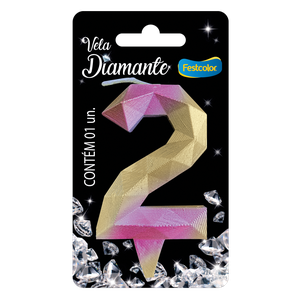 VELA DIAMANTE ROSA E DOURADA N° 2