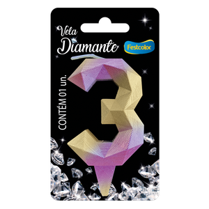 VELA DIAMANTE ROSA E DOURADA N° 3