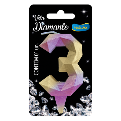 Produto Festcolor - VELA DIAMANTE ROSA E DOURADA N° 3