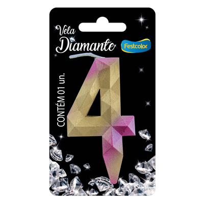 Produto Festcolor - VELA DIAMANTE ROSA E DOURADA N° 4