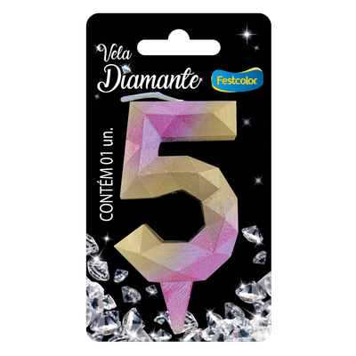 Produto Festcolor - VELA DIAMANTE ROSA E DOURADA N° 5