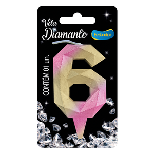 VELA DIAMANTE ROSA E DOURADA N° 6