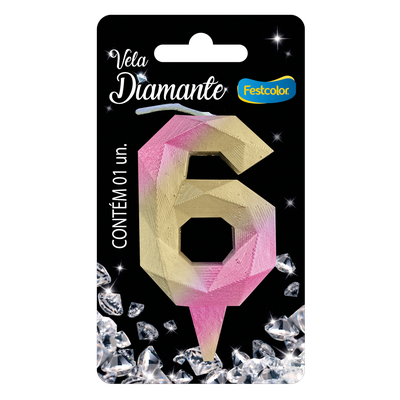 Produto Festcolor - VELA DIAMANTE ROSA E DOURADA N° 6