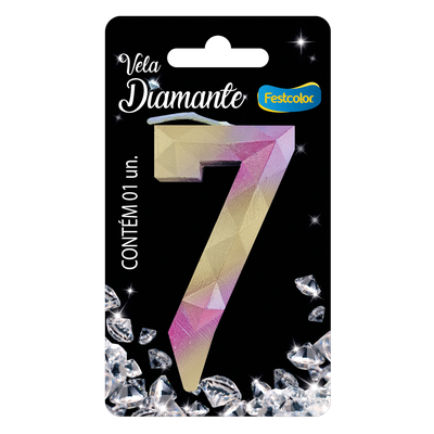 Produto Festcolor - VELA DIAMANTE ROSA E DOURADA N° 7