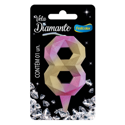 Produto Festcolor - VELA DIAMANTE ROSA E DOURADA N° 8