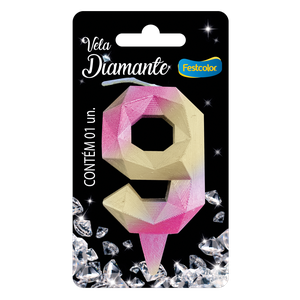 VELA DIAMANTE ROSA E DOURADA N° 9