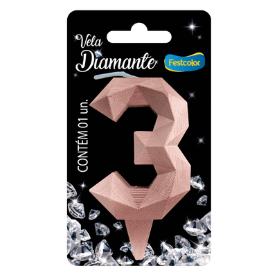 Produto Festcolor - VELA DIAMANTE ROSE GOLD N° 3