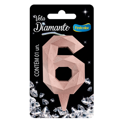 Produto Festcolor - VELA DIAMANTE ROSE GOLD N° 6