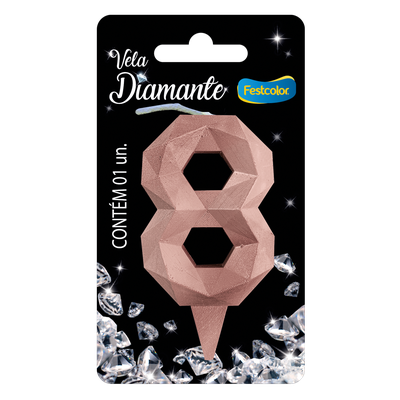 Produto Festcolor - VELA DIAMANTE ROSE GOLD N° 8