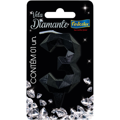 Produto Festcolor - VELA DIAMANTE PRETA N° 3
