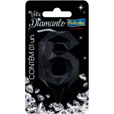 Produto Festcolor - VELA DIAMANTE PRETA N° 6