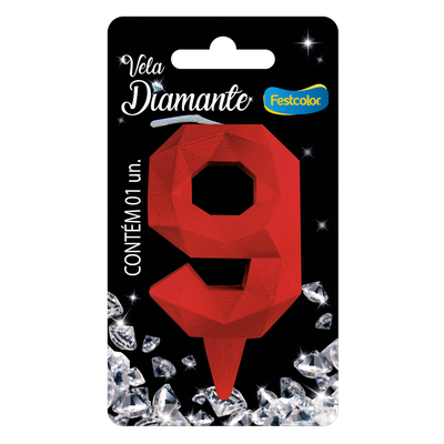 Produto Festcolor - VELA DIAMANTE VERMELHA N° 9