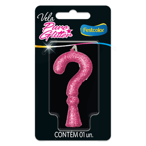 VELA PURO GLITTER ROSA INTERROGAÇÃO