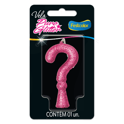 Produto Festcolor - VELA PURO GLITTER ROSA INTERROGAÇÃO
